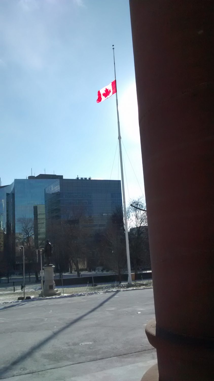 Seen: Flags at half-mast in remembrance of former MPP Eric Cunningham