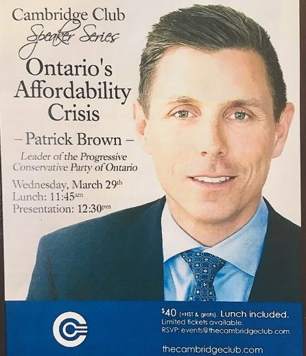 PCs debunk Liberals claim Patrick Brown speaking at men-only club