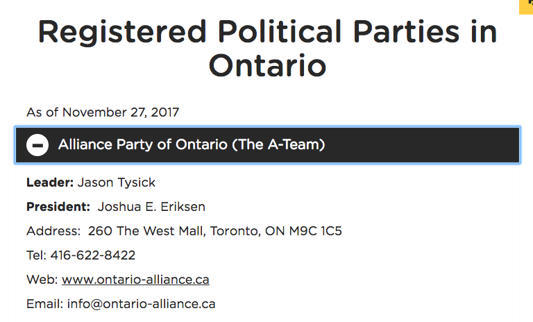 Ontario Alliance Party, a.k.a. the 'A-Team,' registers as a political party