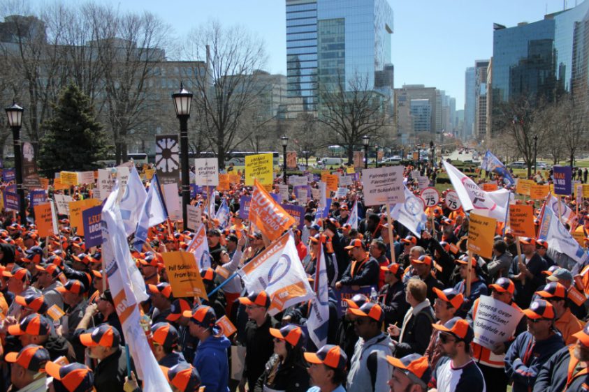 LiUNA workers rally against budget bill change, chant 'We want Doug'